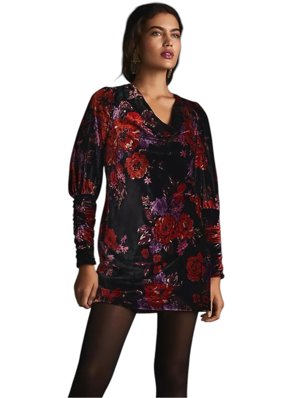 Maeve Cowl-Neck Velvet Mini Dress